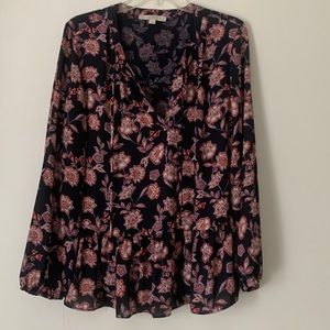 LOFT Floral Blouse in Navy and Pink